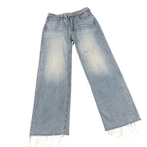 MOTHER The Rambler Zip Ankle Fray Jeans Women 28 Wide Leg Raw Hem Blue